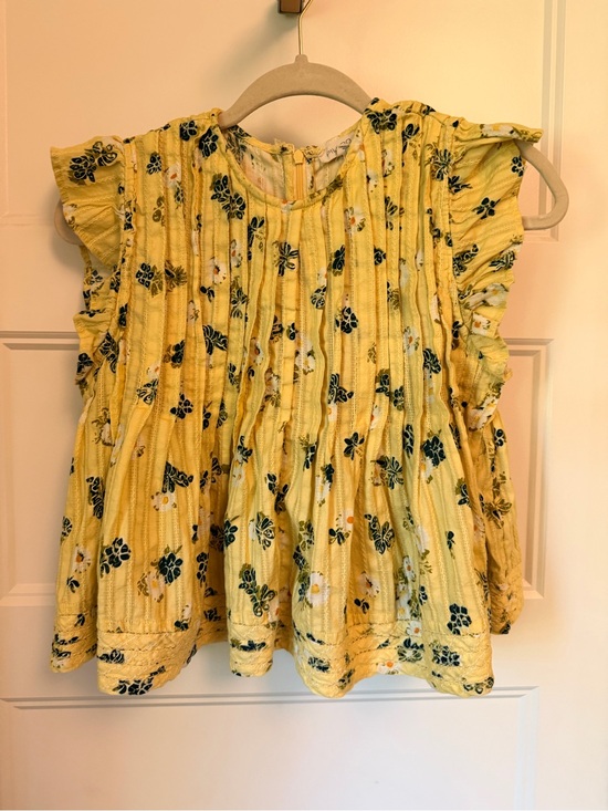Pilcro Tops - Pilcro Yellow Floral Pleated Ruffle Sleeve Blouse